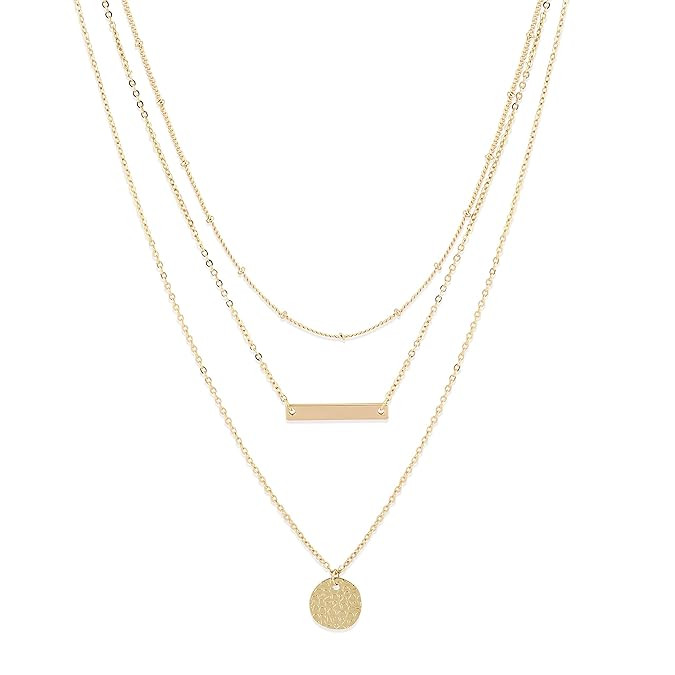 LOYATA Bohemia Layered Necklace, Bar Coin Charm Pendant Neckalce Delicate Station Chain Multilaye... | Amazon (US)