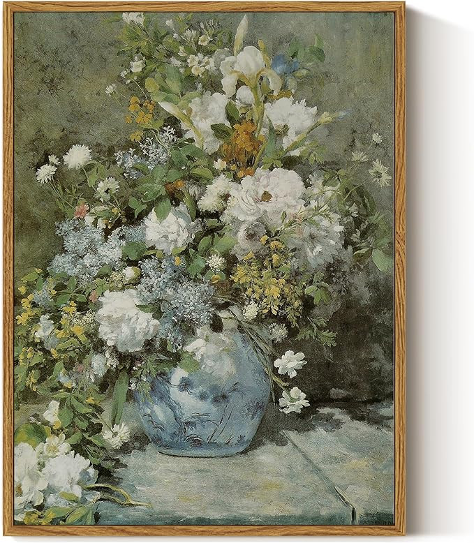 ARPEOTCY Framed Canvas Print Wall Art Decor, French Vintage Flower Spring Botanical Wall Art Home... | Amazon (US)