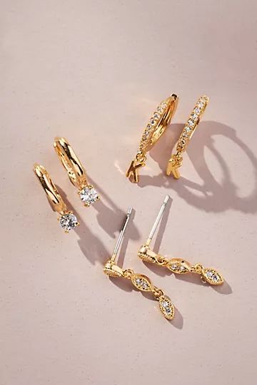 Set of Three 14k Gold Monogram Earrings | Anthropologie (US)