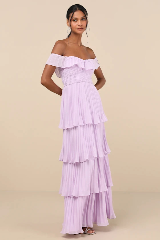Always Remarkable Lavender Pleated Off-the-Shoulder Maxi Dress | Lulus