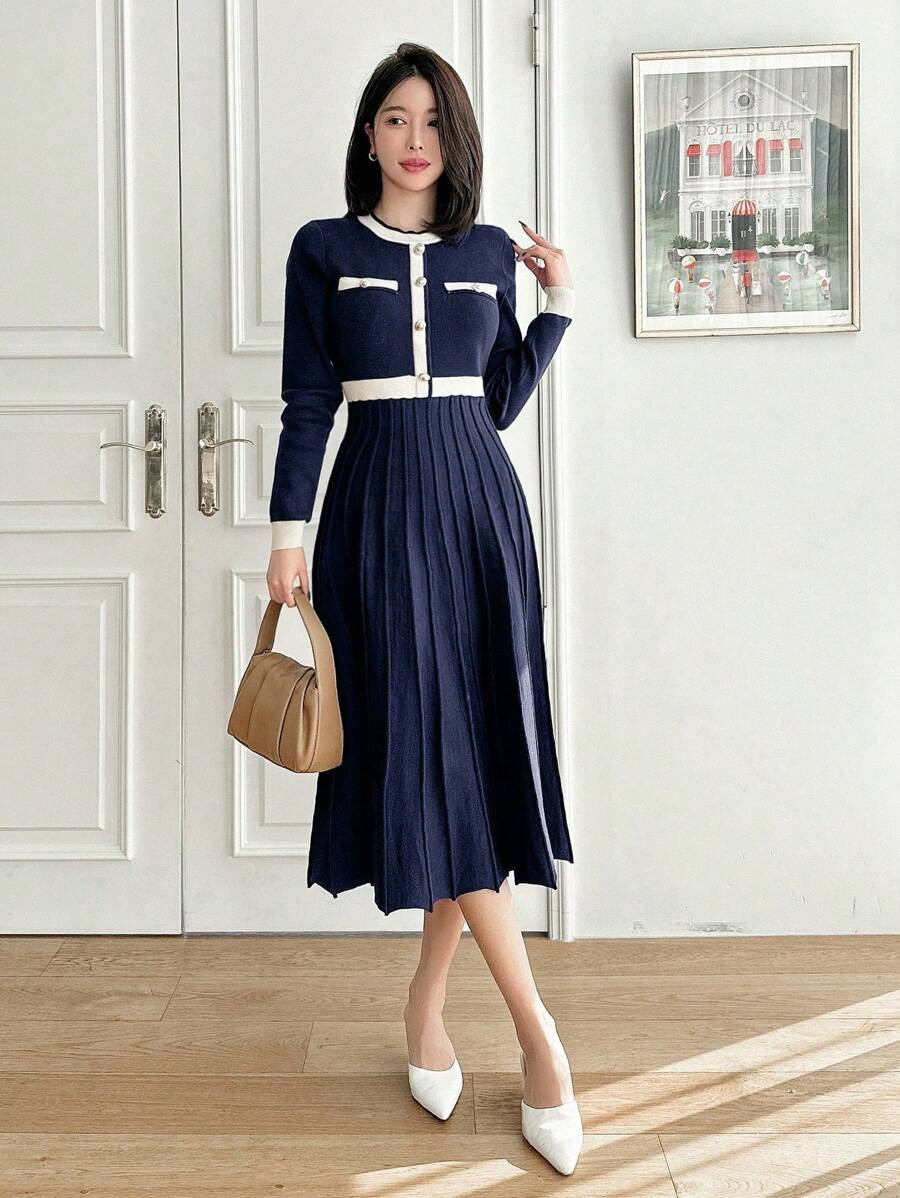 DAZY Women's Round Neck Long Sleeve Sweater Dress,Fall Clothes | SHEIN