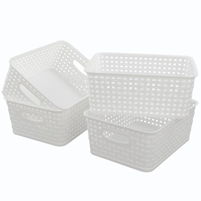 Lesbin White Plastic Weave Baskets, 4-Pack | Amazon (US)