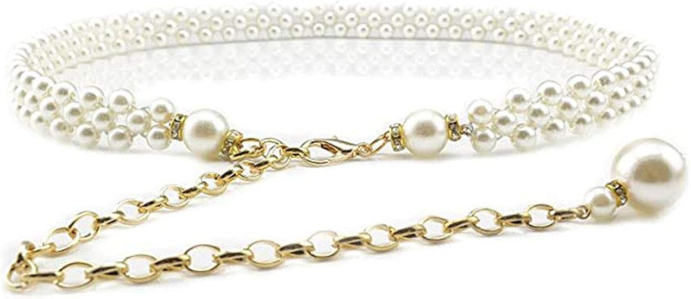 Ya Jin Women's Fashion Pearl Decorative Metal Waist Chain, White, Size 100cm | Amazon (US)