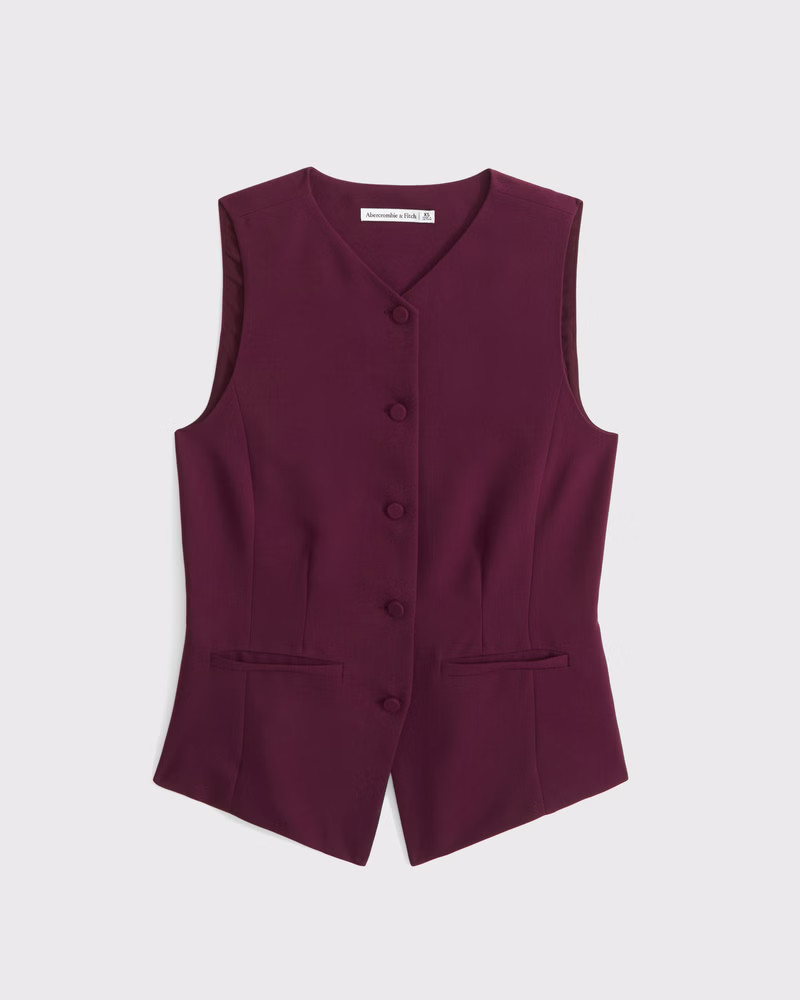 Abercrombie & Fitch Women's High-Neck Tailored Vest in Burgundy - Size XS | Abercrombie & Fitch (US)
