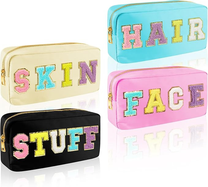 Preppy Chenille Letter Makeup Bag,Nylon Zipper Waterproof Preppy Stuff Bag,Cosmetic Travel Organi... | Amazon (US)