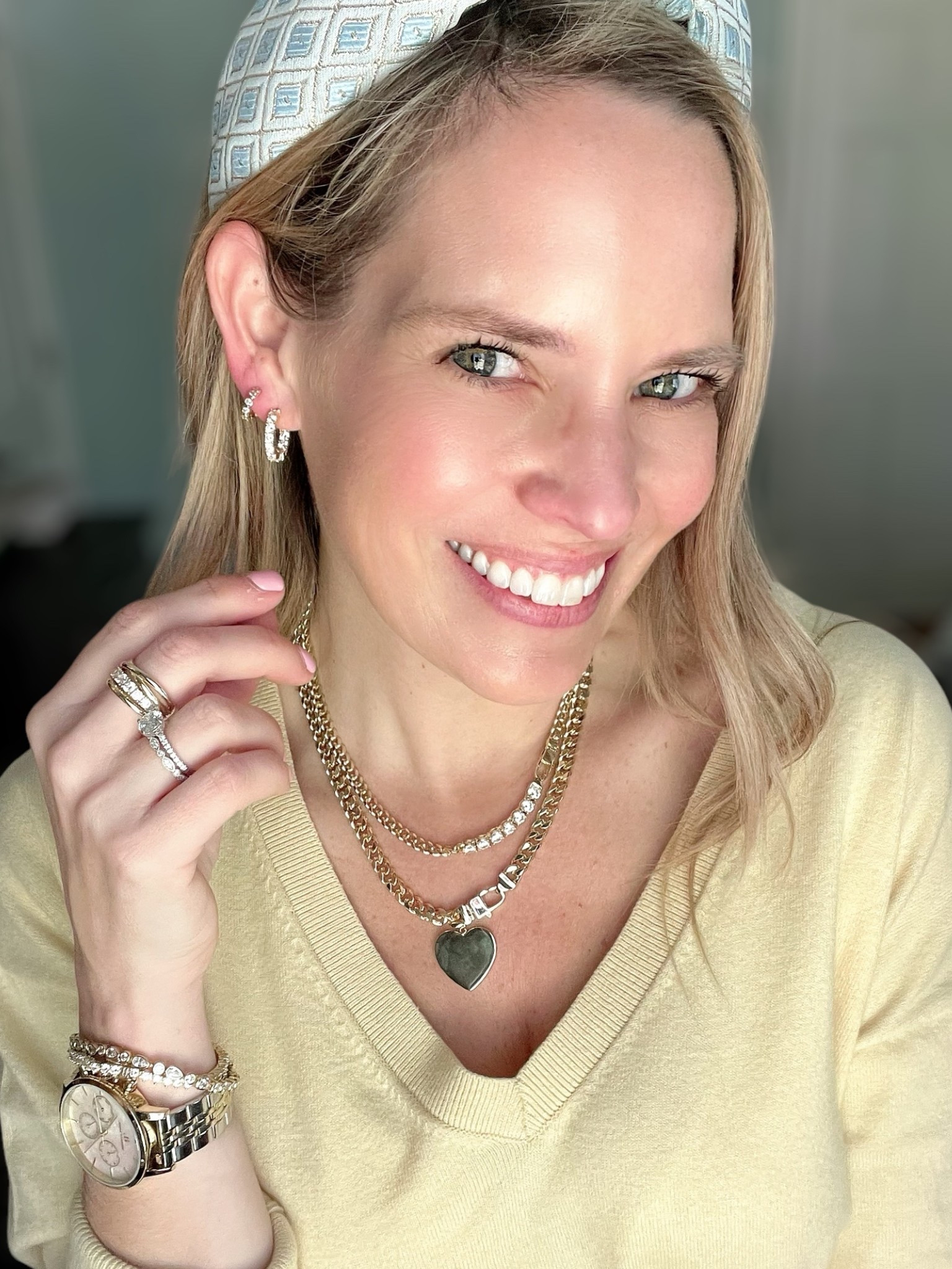 Use code ASHLEYBA for 10% off my favorite Melinda Maria sparkle!

Layering up the luxe with these gorgeous gold and crystal Melinda Maria pieces! I love how effortlessly they elevate a simple look — this soft yellow V-neck sweater gets a major glow-up with stacked necklaces, pavé hoops, and a bracelet-watch combo. These bold yet feminine accessories are perfect for everyday glam.

Wearing:
	•	Gold heart toggle necklace
	•	Sparkling bezel tennis necklace
	•	Pavé huggie hoops
	•	Mixed metal chronograph watch
	•	Double bracelet stack (Melinda Maria!)
	•	Yellow V-neck sweater
	•	Blue + white woven headband

Style tip: Mix metals and textures for a layered look that’s equal parts polished and playful!

Perfect for: brunch, spring events, date nights, or just adding some sparkle to your day


#MelindaMariaJewelry #UseCodeASHLEYBA #JewelryStack #EverydayGlam #GoldJewelryGoals #LTKJewelry #LTKSpringStyle #LTKUnder100 #NeckMessStyle #WristStack #HoopEarrings #VNeckSweater #LTKLayeredLook #SoftSpringStyle


#LTKFindsUnder100 #LTKOver40 #LTKFindsUnder50