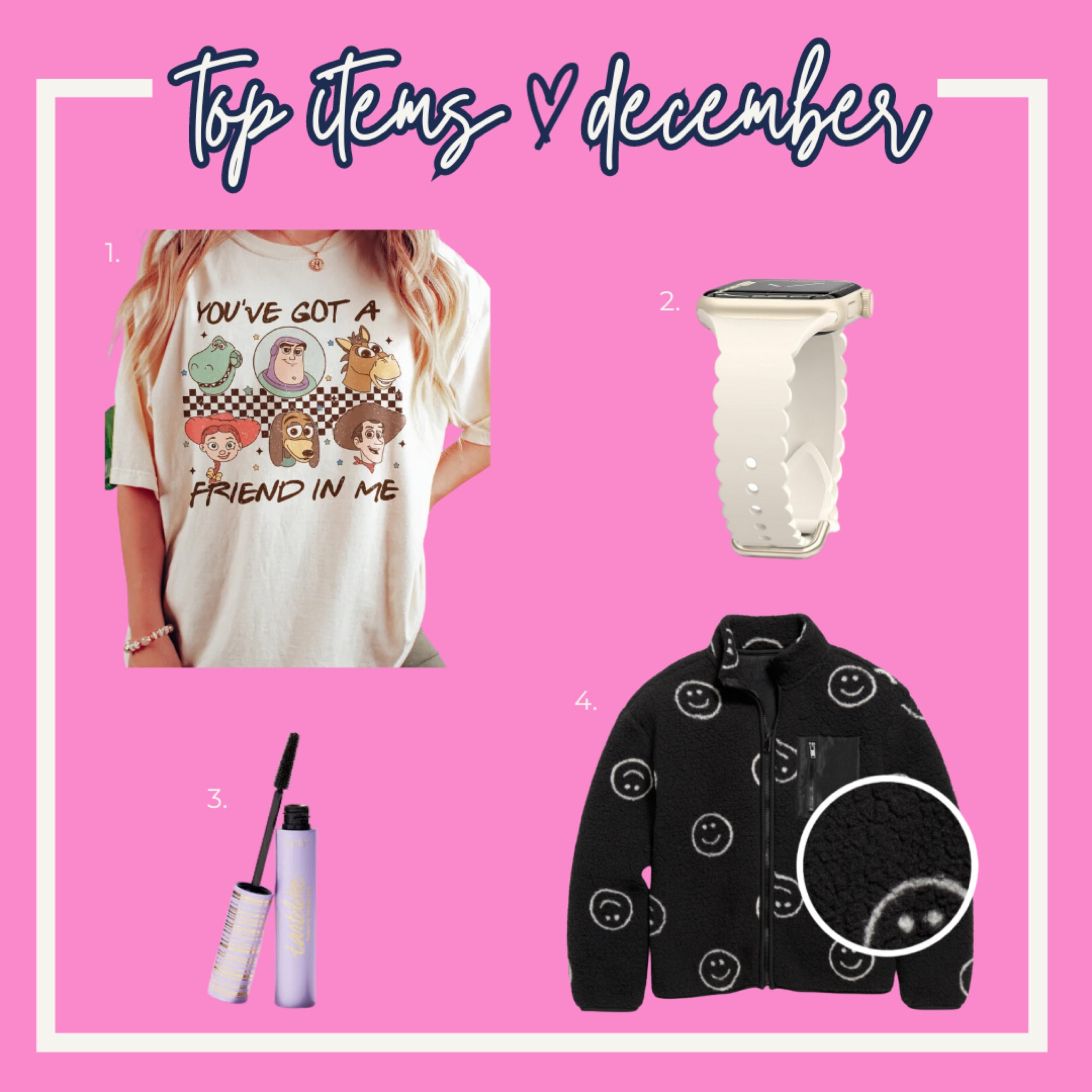 Top selling items in December 🖤

Toy Story graphic tee
Scalloped watch band
Mascara
Sherpa jacket

#LTKkids #LTKfindsunder50 #LTKbeauty