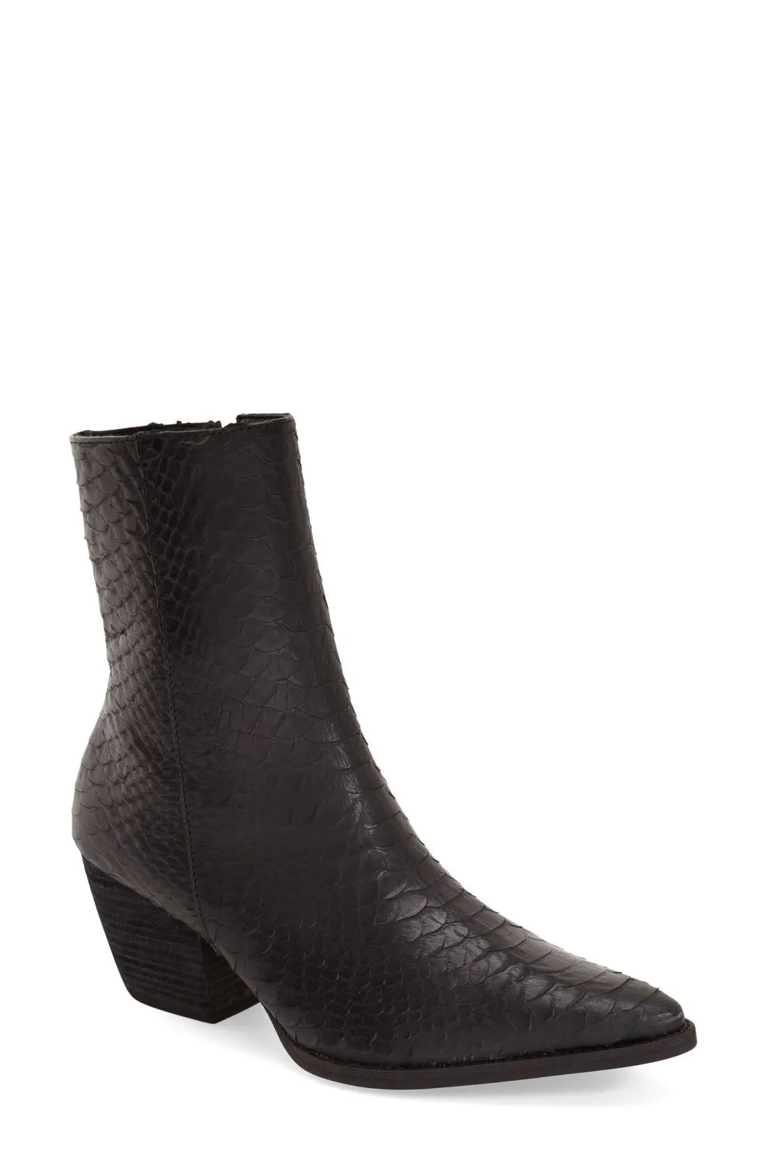 Matisse Caty Western Pointed Toe Bootie in Black Croc Embossed Leather at Nordstrom, Size 8 | Nordstrom