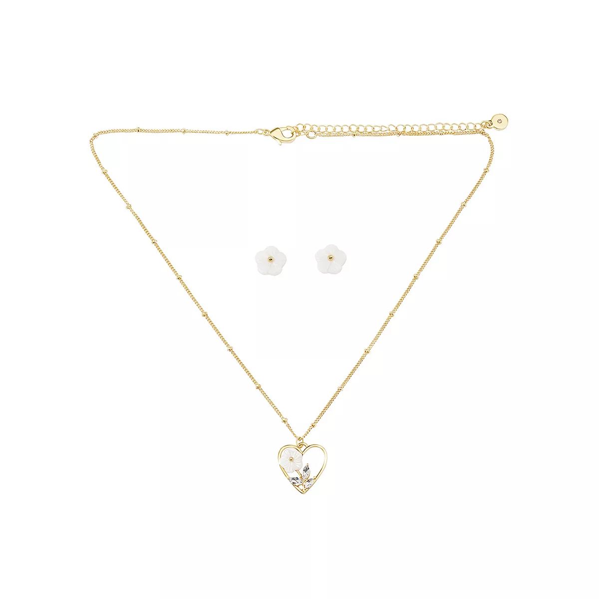 LC Lauren Conrad Gold Tone Crystal & Shell White Flowers Pendant Necklace & Stud Earrings Set | Kohl's