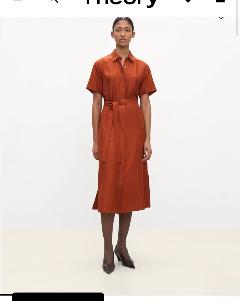 😍🧡 @theory_ Belted Shirt Dress in “Umber” is giving elevated burnt orange in the BEST way. Mod silk twill + that belted waist = so chic. $495 ✨ Shop