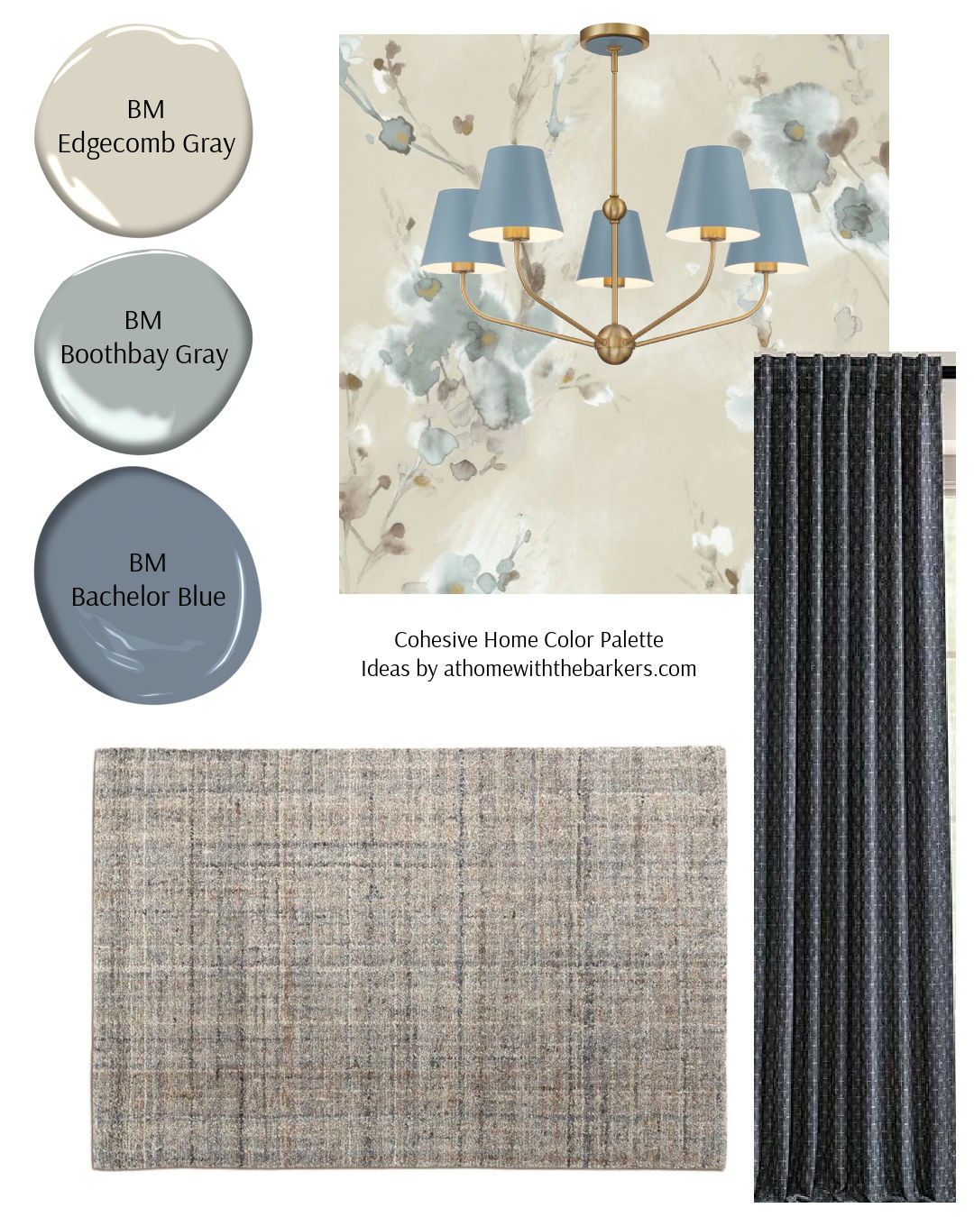 Benjamin Moore Edgecomb Gray, Boothbay Gray, and Bachelor Blue for a classic decorating palette. Layering shades of blue and mixing patterns keep this space calm but interesting. 

 #LTKHome #LTKSaleAlert