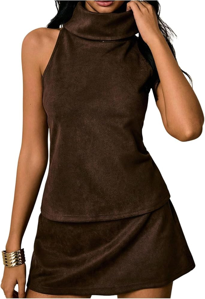 RoseSeek Women's Fold Over High Neck Tops Sleeveless Fitted Tank Tops Western Outfit | Amazon (US)