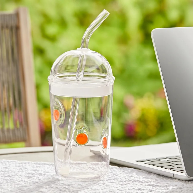 Better Homes & Gardens Glass Sipper Orange Icon with Glass Lid | Walmart (US)