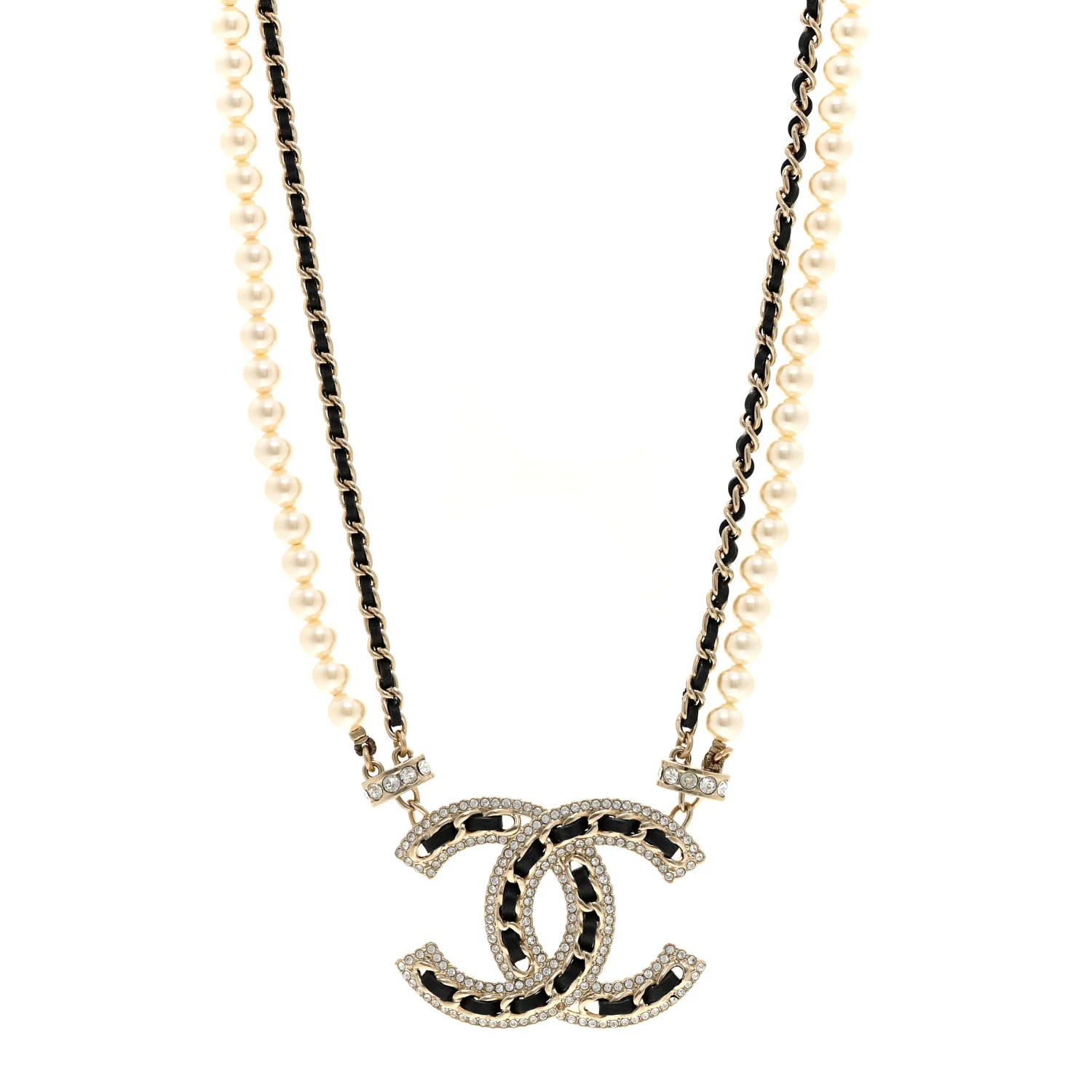 Crystal Pearl Lambskin CC Chain Choker Gold Black | FASHIONPHILE (US)