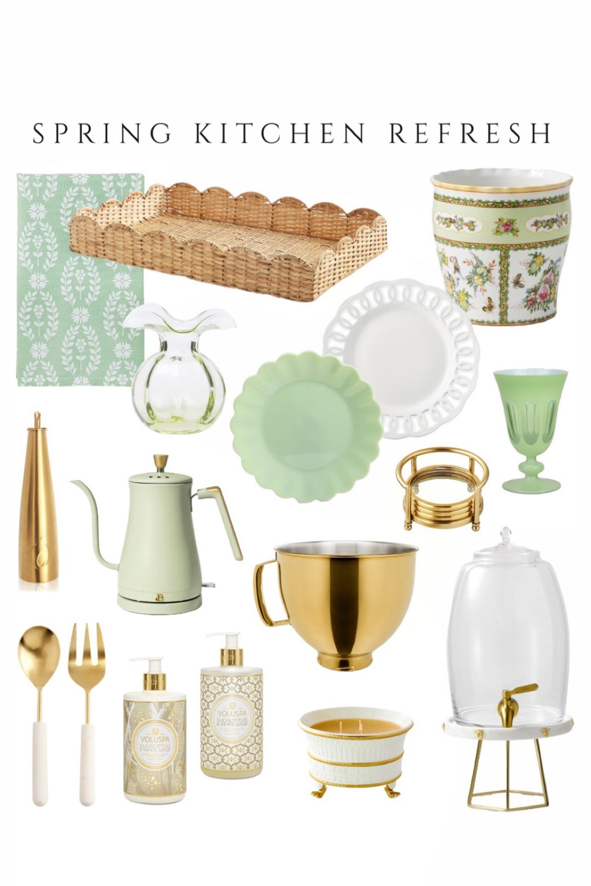 Spring kitchen refresh, sage green kitchen accessories kitchen decor scalloped tray gold kitchenaid mixer bowl brass oil dispenser Mother’s Day gift ideas home decor walmart Amazon target grandmillennial 

#LTKsalealert #LTKunder50 #LTKhome