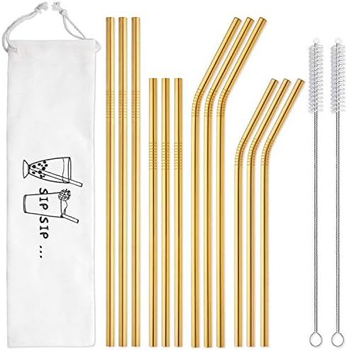 Hiware 12-Pack Gold Stainless Steel Straws Reusable with Case - Metal Drinking Straws for 30oz & ... | Amazon (US)