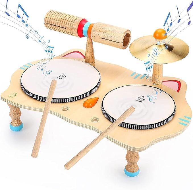 oathx Kids Drum Set All in One Montessori Musical Instruments Set Toddler Toys Natural Wooden Mus... | Amazon (US)