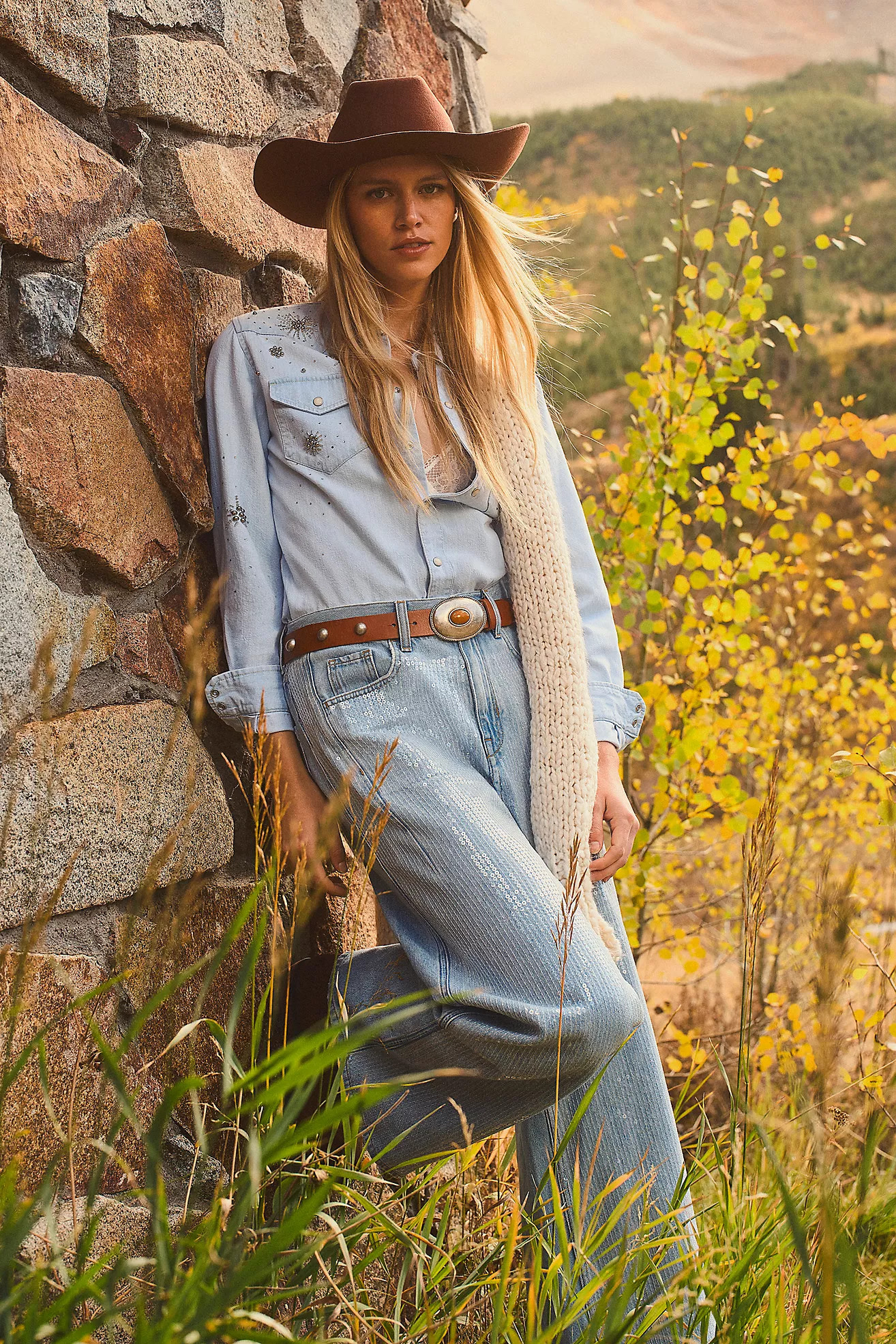 MOTHER All My Exes Embellished Denim Buttondown Shirt | Anthropologie (US)