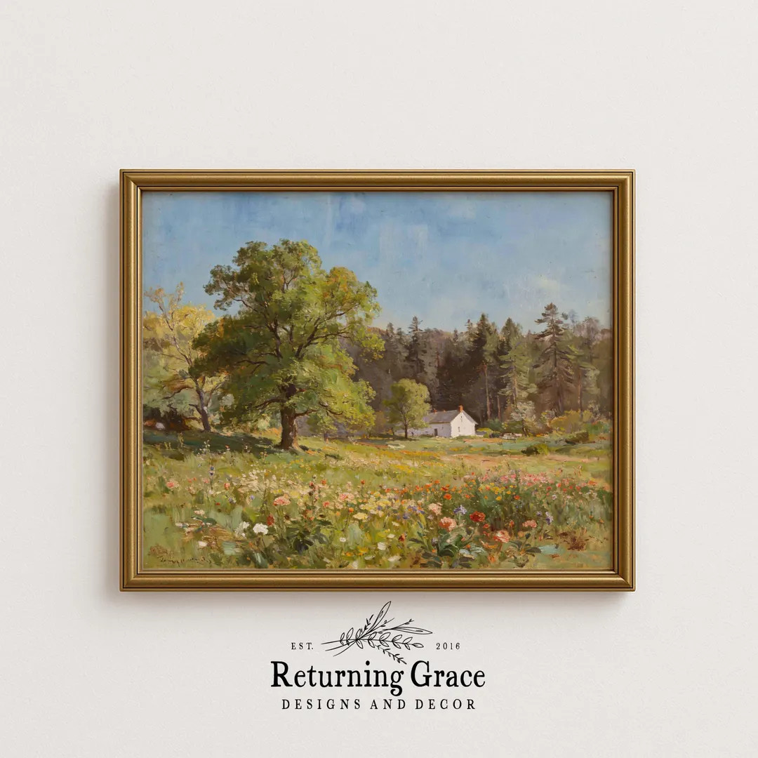 Farmhouse Landscape Print, Farmhouse Art, Spring Garden Art (digital Download), Farmhouse Under B... | Etsy (US)