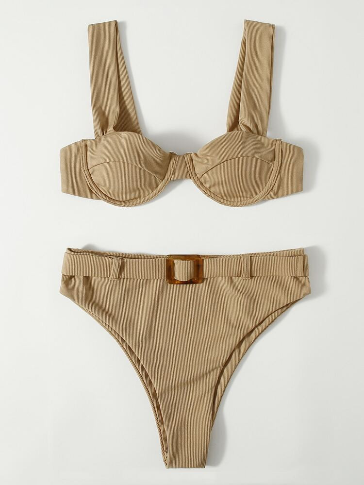 Rib Underwire Bikini Swimsuit | SHEIN
