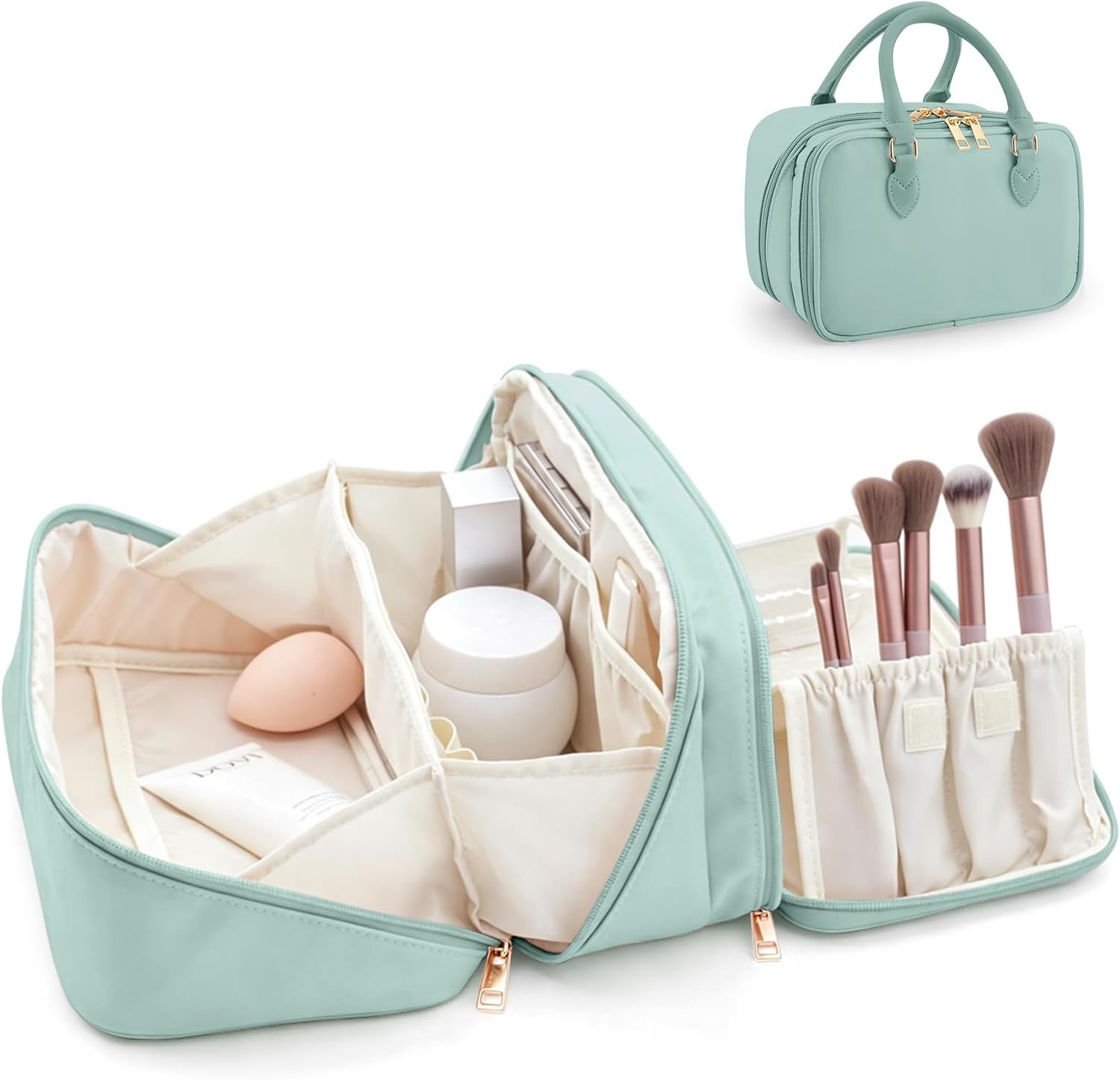 Travel Makeup Bag for Women Cosmetic Toiletry Organizer, Blue | Amazon (US)