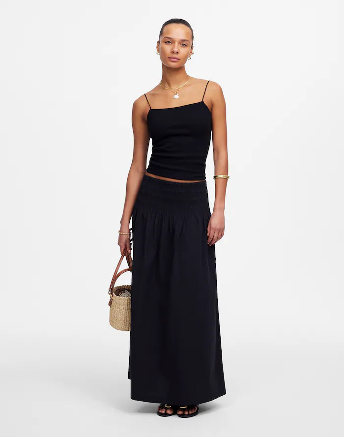 Smocked-Waist Poplin Midi Skirt | Madewell