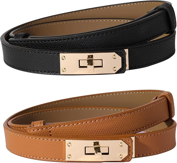 Women Skinny Leather Belt Solid Color Alloy Turn Lock Adjustable Waistband for Dresses Jeans Coat... | Amazon (US)