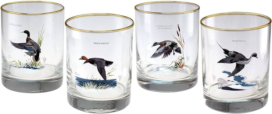 Amazon.com | Culver Ned Smith 22k Gold Rim Waterfowl DOF Double Old-Fashioned Glasses, 13.5-Ounce... | Amazon (US)