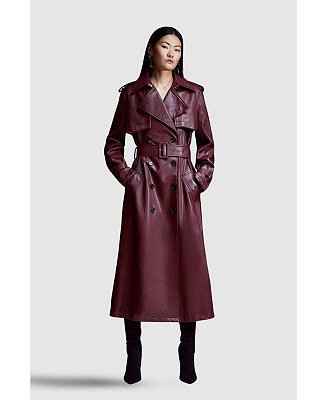 Women's Tailored Faux Leather Belted Trench Coat | Macy's