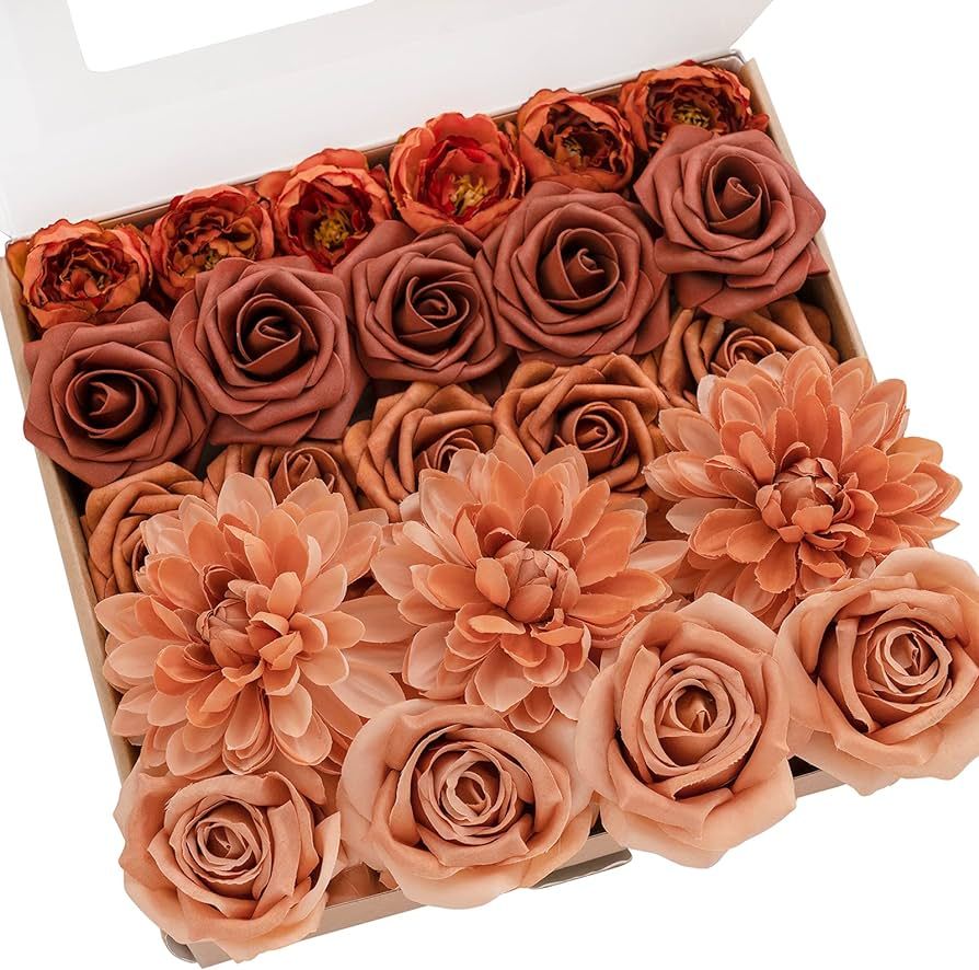 Ling's Moment Burnt Orange & Terracotta Artificial Flowers and Greenery Combo Box Set, Fake Flowe... | Amazon (US)