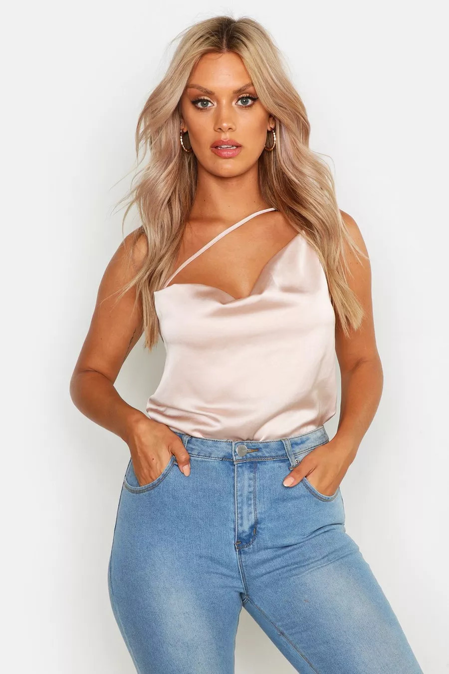 Plus Asymmetric Satin Cowl Camisole | Boohoo.com (US & CA)