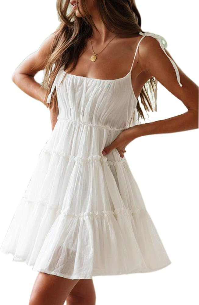 Mingriya Womens Spaghetti Strap Summer Dress Casual Short Sundress Beach Mini Dresses | Amazon (US)