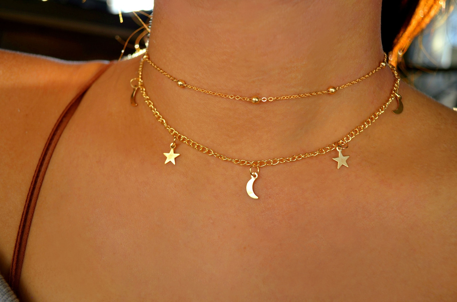Gold Moon and Star Necklace / Gold Moon Choker / Gold Star Choker / Moon and Star Choker / Moon N... | Etsy (US)