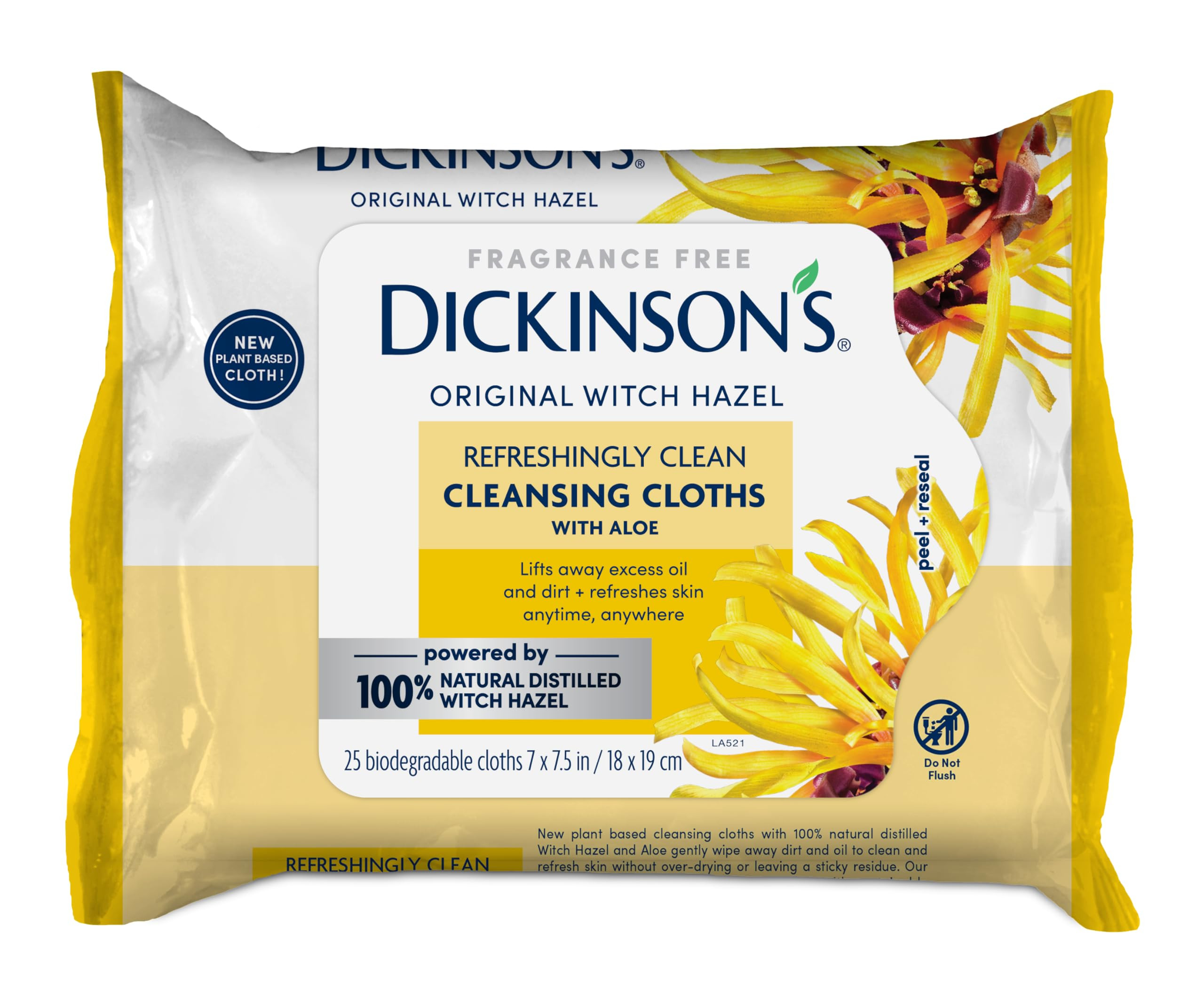 Dickinson's Original Refreshingly Clean Daily Cleansing Cloths, Witch Hazel and Aloe, 25 Count | Amazon (US)