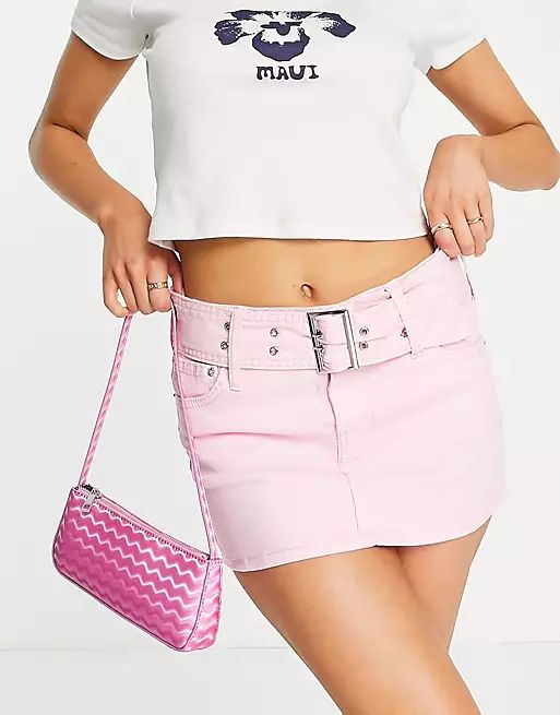 Bershka 90s buckle detail micro mini skirt in baby pinkwindow.asos.performance.markAndMeasure(`pd... | ASOS (Global)