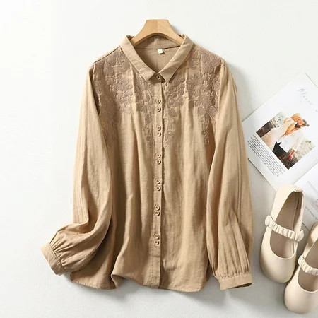 WFJCJPAF 2025 New Product Blouses for Women Long Sleeve Plus Colar Women s Fashion Casual T-Shirt Long Sleeve Round-Neck Sweatshirt Tops Blouse - Khaki XL | Walmart (US)