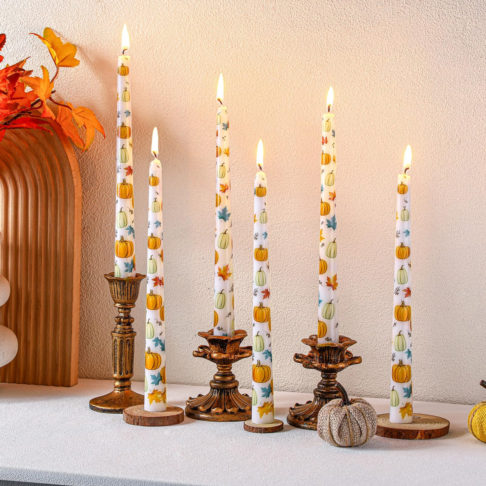 6 Pcs Fall Taper Candles 10" Thanksgiving Decorative Taper Candles Autumn Holiday Tall Candlestic... | Amazon (US)