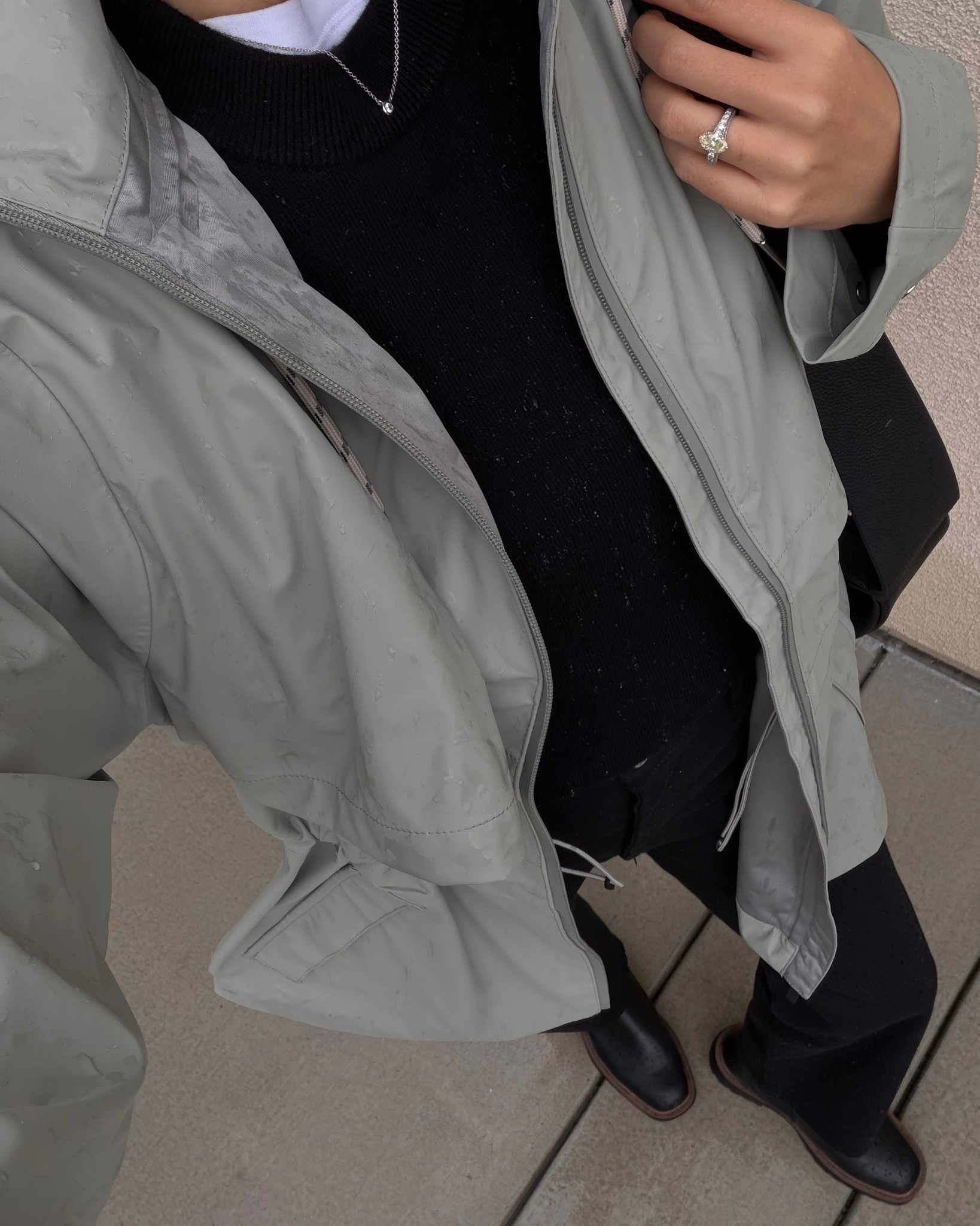 Spring rainy day outfit 

Varley raincoat - xs, beautiful detailing & quality 
Cashmere sweater small
Levi’s ribcage 
Waterproof lug sole boots 

#LTKootd