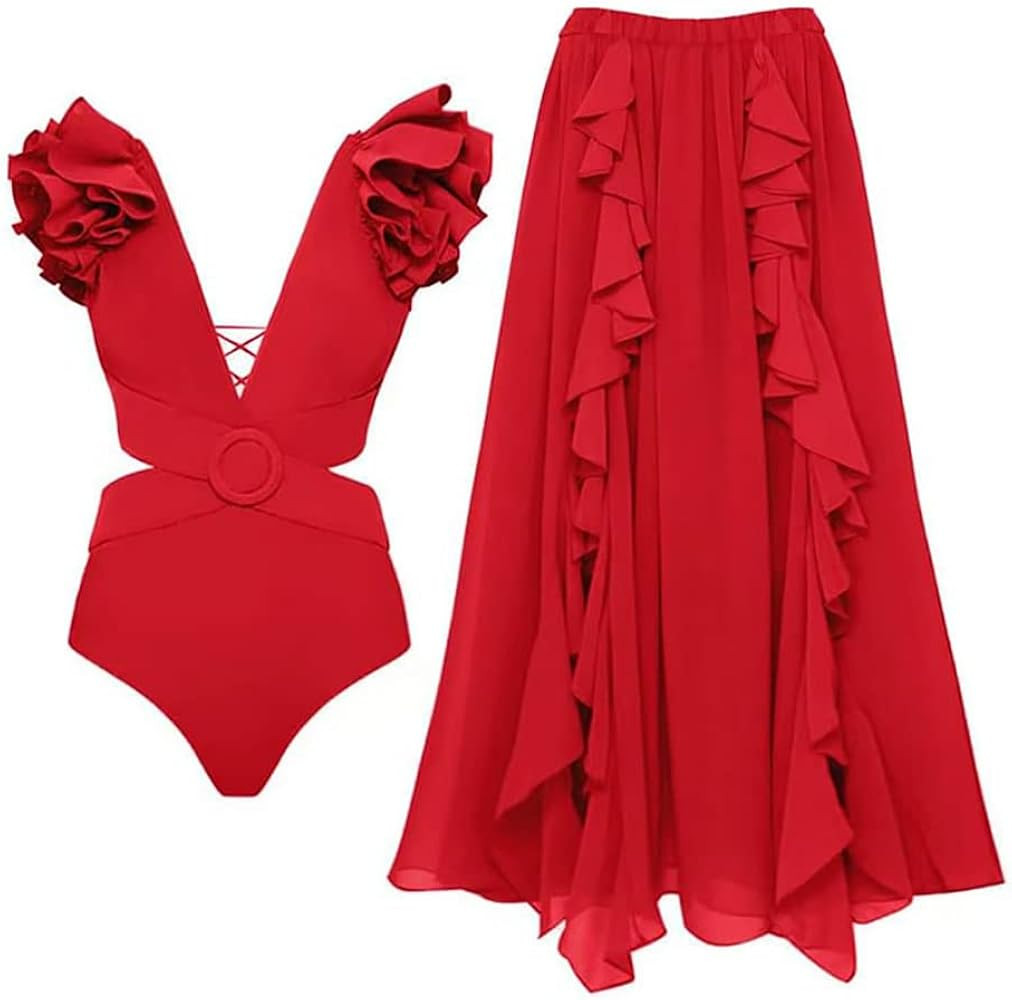 Women's One Piece Swimsuit with Cover Up Skirt Bikini Sarong Set Floral Print Bathing Suit with W... | Amazon (US)