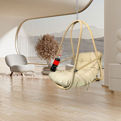 Okak Egg Swing Chair with Cup Holder,Outdoor Hanging Basket Chair with Cushion,Porch Swing for Patio, Garden,Backyard,Beige | Target