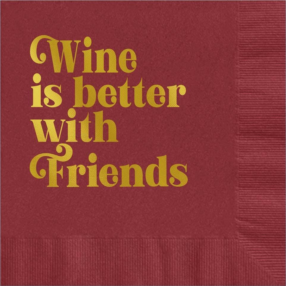 Wine is Better with Friends Gold Foil Cocktail Beverage Napkin | Wine Tasting Dinner Party | Girls N | Amazon (US)