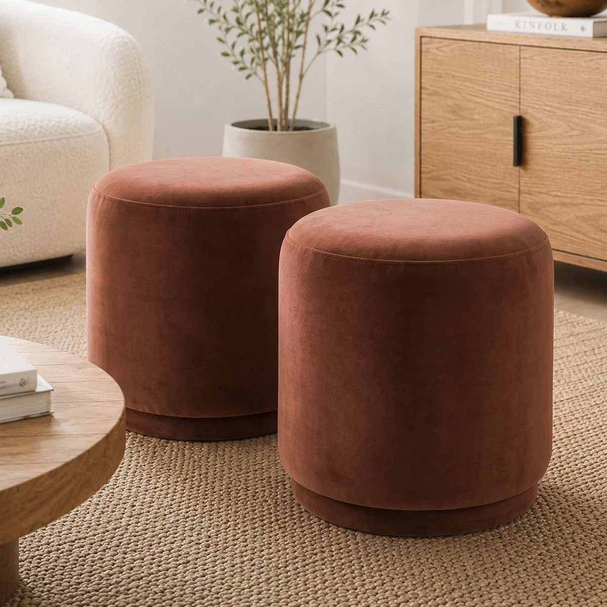 18.5" Modern Round Velvet Swivel Ottoman Set Of 2 | Wayfair North America