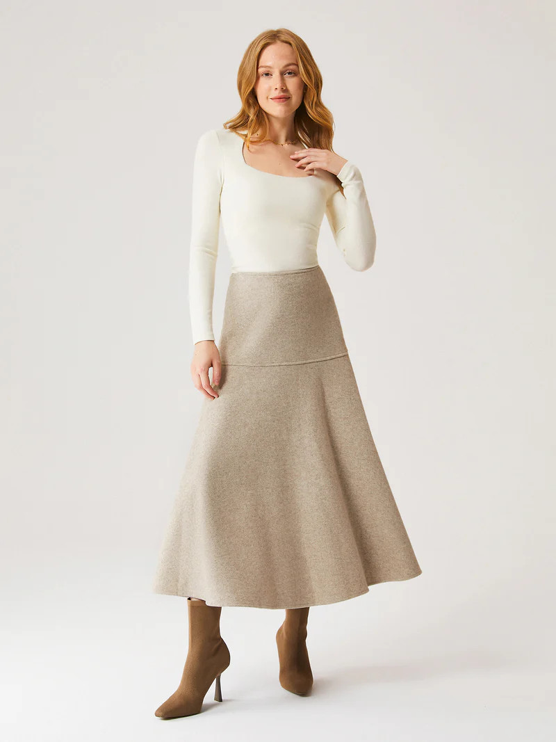 Cashmere-like Flared Maxi Skirt | OGLmove