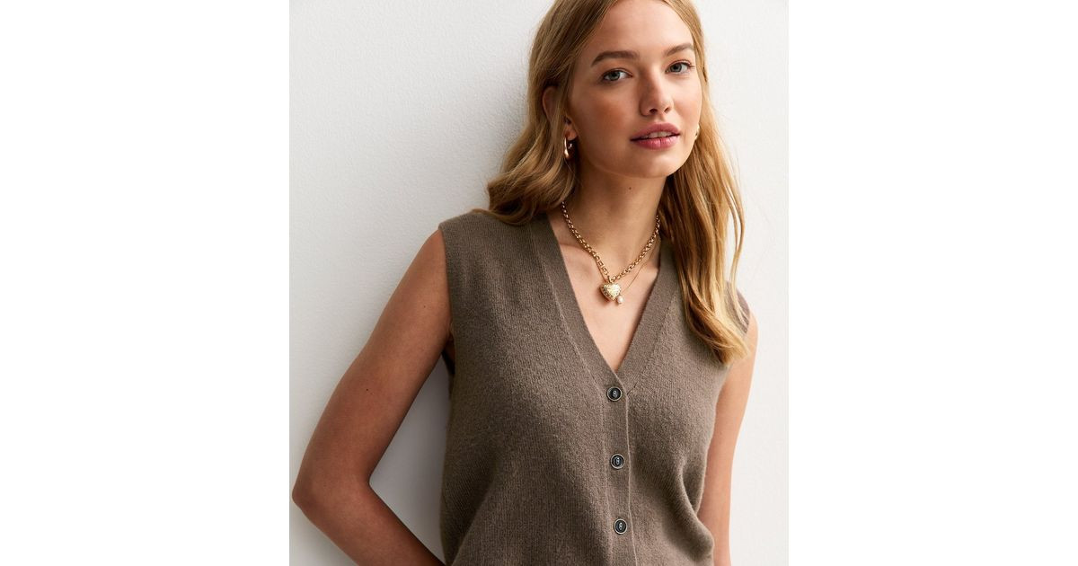 Brown Button Up Knit Waistcoat | New Look | New Look (UK)