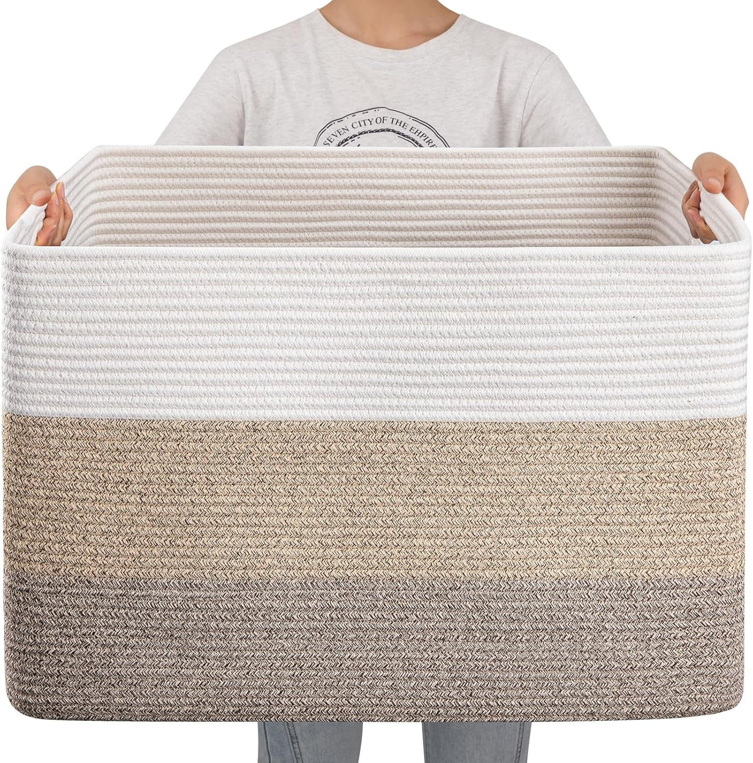 OIAHOMY Super Large Blanket Basket, 25”x16”x16”(108L) Rectangle Woven Baskets for Storage, ... | Amazon (US)