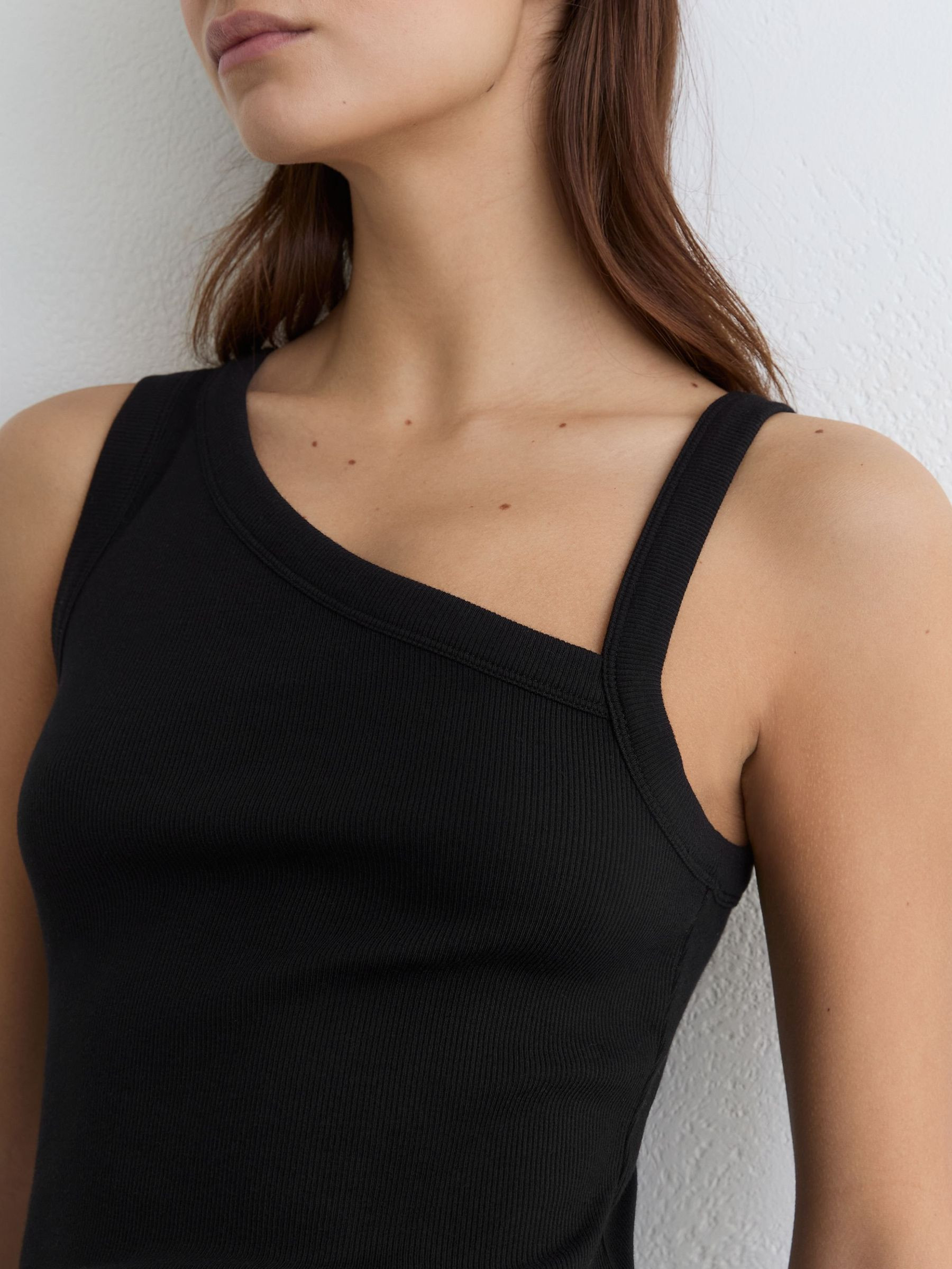 Reiss Stretch-Cotton Asymmetric-Neck Vest in Black | REISS | Reiss US
