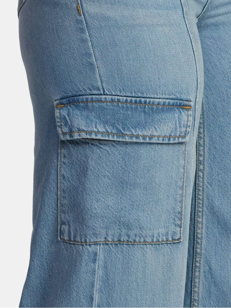Time and Tru Women's Wide Leg Cargo Jeans, 31" Inseam, Sizes 0-20 | Walmart (US)