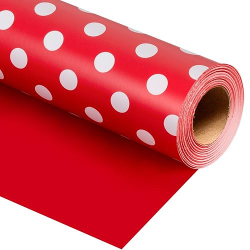 Burymento Red and White Dots Wrapping Paper, Reversible Pink Gift Wrap for Birthday, Valentines, Mothers day, Graduation, Wedding, Fathers day, Baby Shower, Christmas (17in x 32.8ft) | Amazon (US)