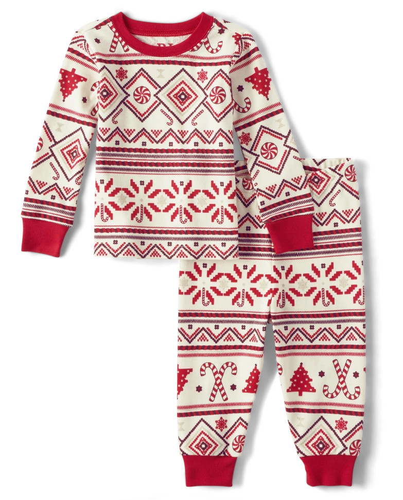 Unisex Baby And Toddler Matching Family Candy Cane Fairisle Snug Fit Cotton Pajamas - marshmallow | The Children's Place