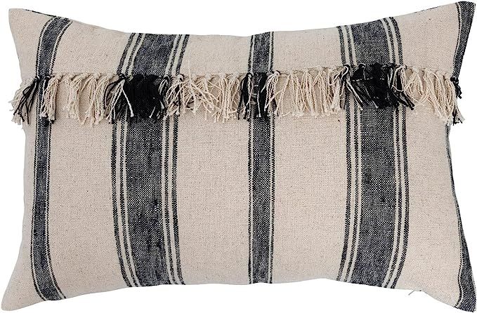 Creative Co-Op Woven Cotton Lumbar Stripes and Fringe Pillow, 24" L x 16" W x 2" H, Black | Amazon (US)
